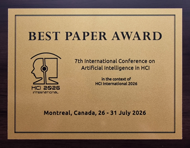 Artificial Intelligence in HCI Best Paper Award. Details in text following the image.