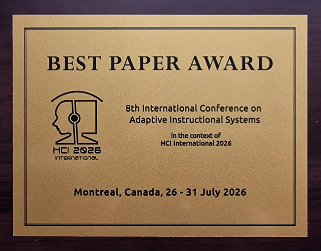 Adaptive Instructional Systems Best Paper Award. Details in text following the image. Adaptive Instructional Systems Best Paper Award. Details in text following the image.