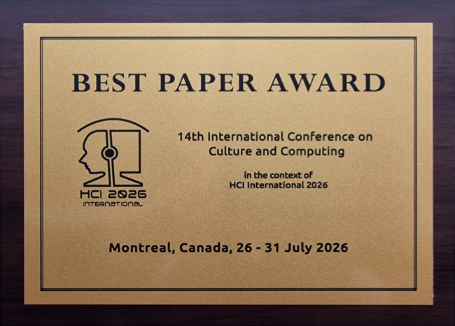 Culture and Computing Best Paper Award. Details in text following the image.