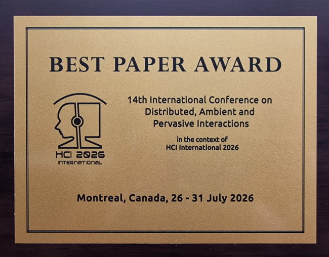 Distributed, Ambient and Pervasive Interactions  Best Paper Award. Details in text following the image.