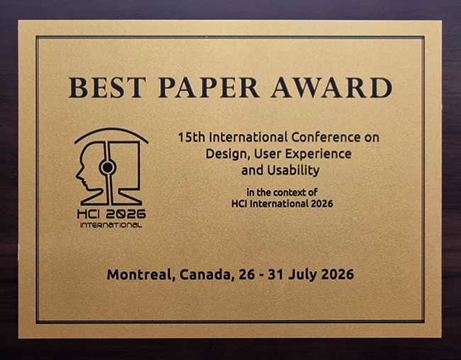 Design, User Experience, and Usability Best Paper Award. Details in text following the image.