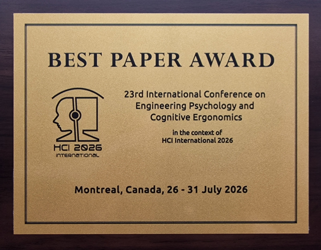 Engineering Psychology and Cognitive Ergonomics Best Paper Award. Details in text following the image.