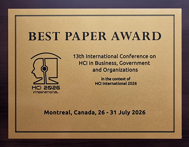 HCI in Business, Government and Organizations Best Paper Award. Details in text following the image.