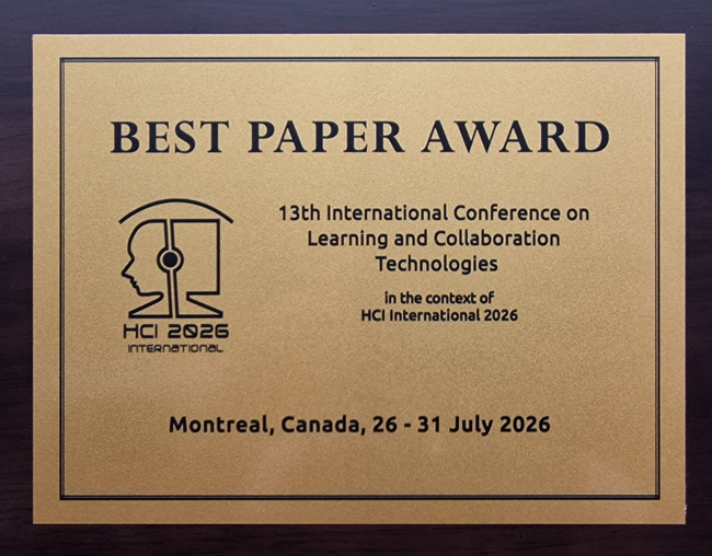 Learning and Collaboration Technologies  Best Paper Award. Details in text following the image.