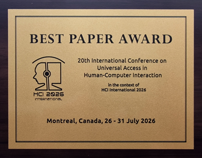 Universal Access in Human-Computer Interaction Best Paper Award. Details in text following the image.