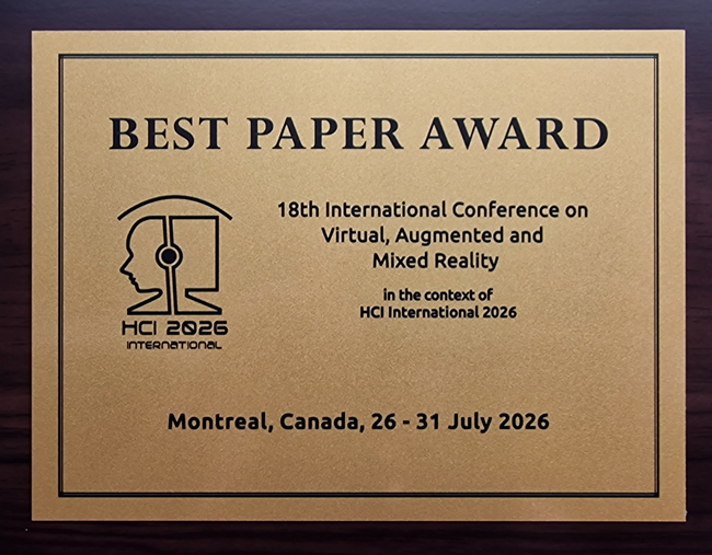 Virtual, Augmented and Mixed Reality  Best Paper Award. Details in text following the image.